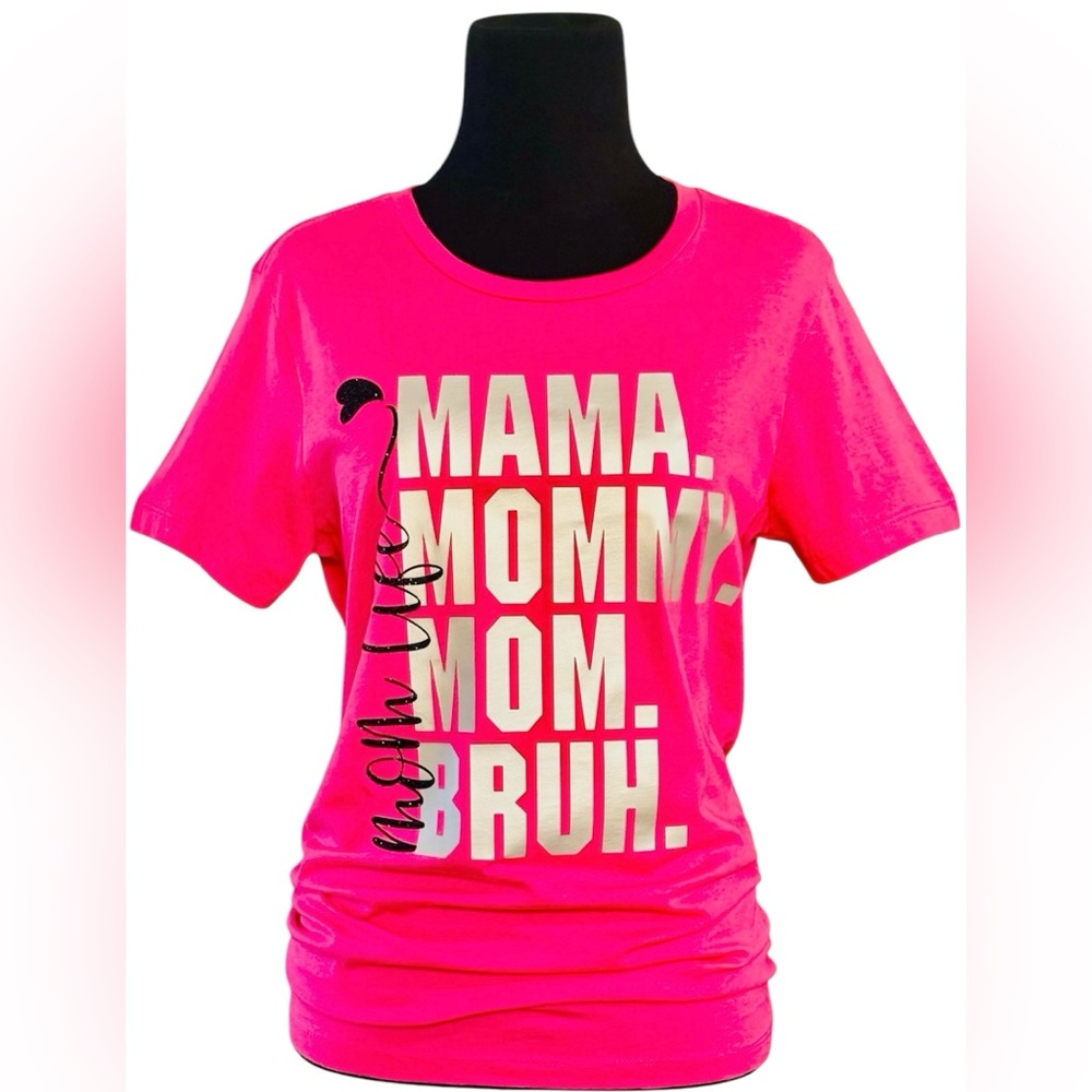 Vibrant Pink Short Sleeve MomTee with Playful Text